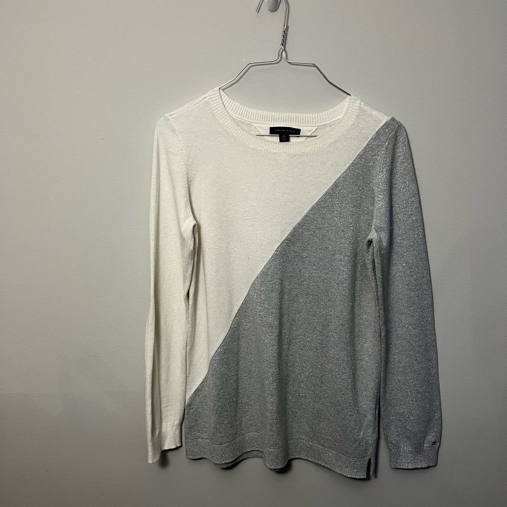 Tommy Hilfiger White and Grey/Silver Sweater